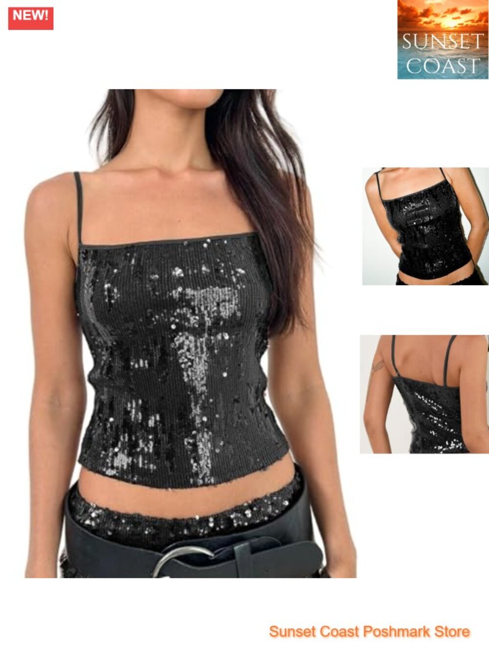 Seyumixi Women Sparkly Sequin Cami Top Sleeveless Glitter Crop Top Party